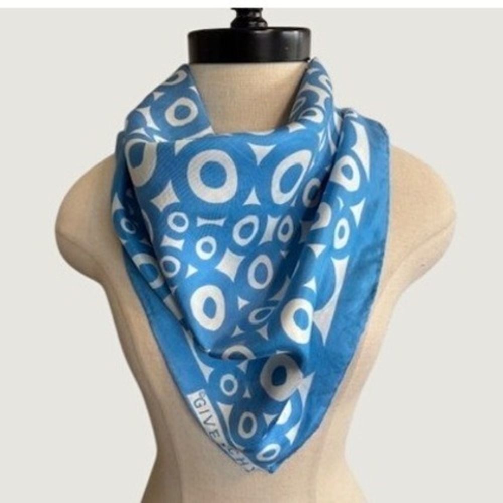 Givenchy Vintage Silk Scarf Blue White Geometric Circle Print Square 22x22